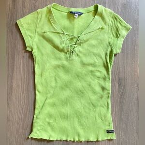 Bright green Ribbed Lace-Up Top